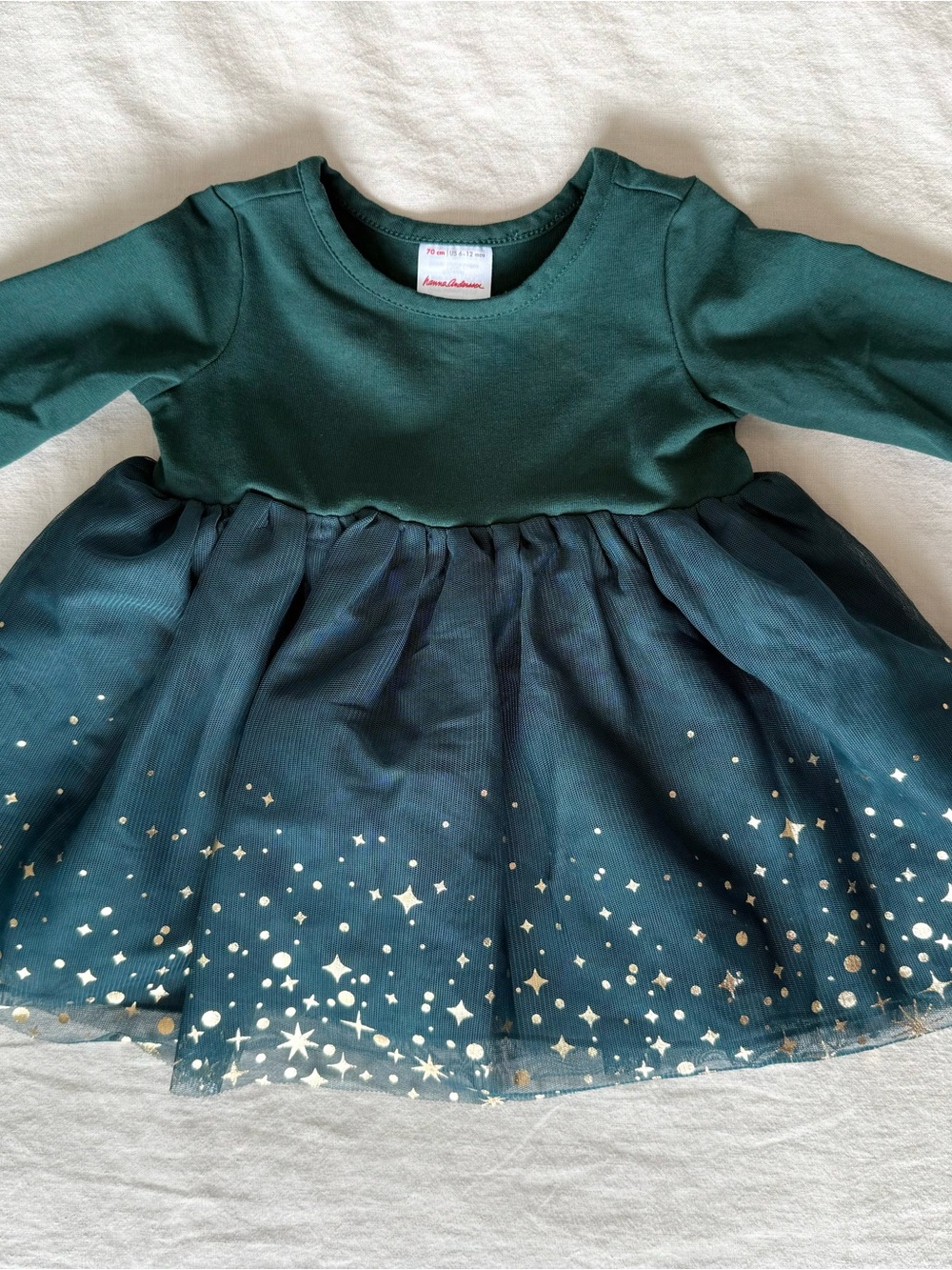 Hanna Andersson 6-12M Green Gold Star Layered Tulle Fit & Flare Dress